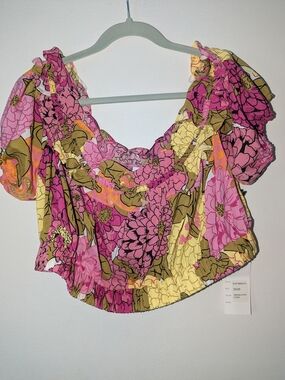 Unique Vintage Pink & Yellow Crop Top